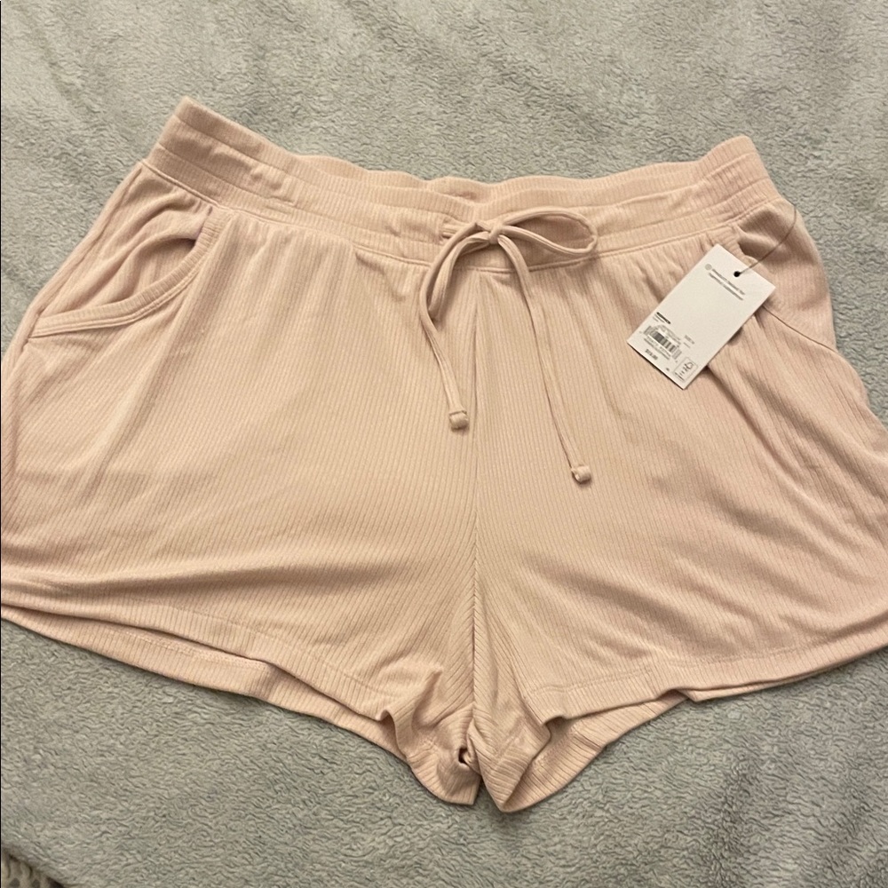 New Light Pink Ribbed Drawstring pj Shorts